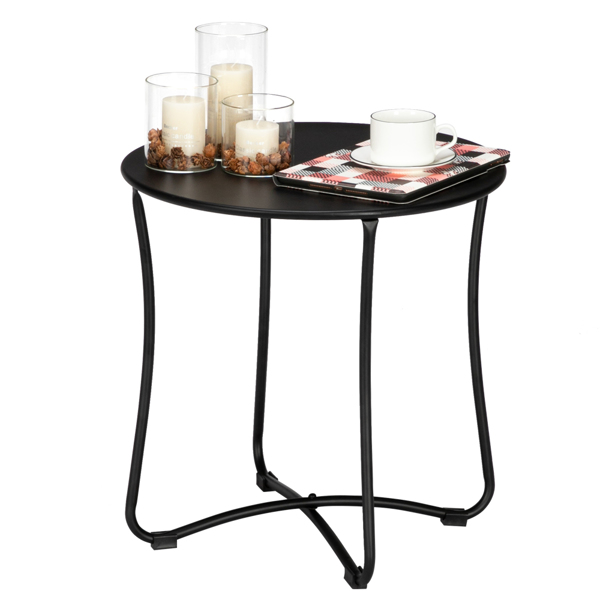 18" Metal Countertop Small Round Table Terrace Wrought Iron Side Table Black