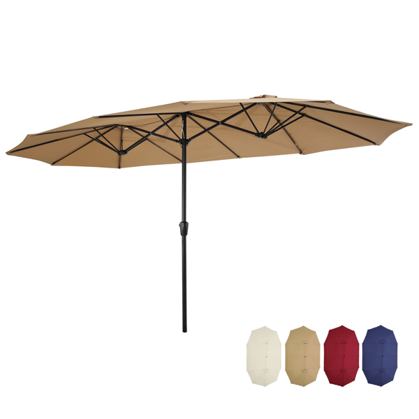 15x9ft Large Double-Sided Rectangular Outdoor Steel Twin Patio Market Umbrella w/Crank-Taupe [Sale to Temu is Banned.Weekend can not be shipped, order with caution]