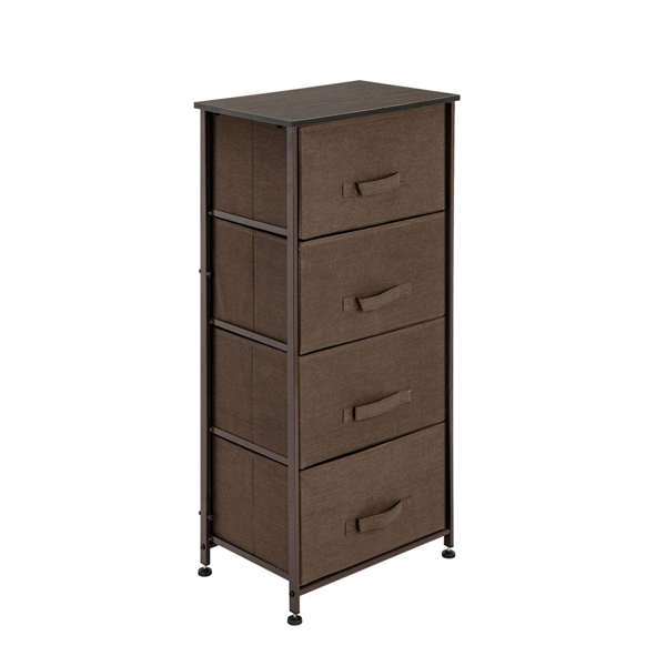 4-Tier Dresser Tower, Fabric Drawer Organizer With 4 Easy Pull Drawers With Metal Frame,Wooden Tabletop For Living Room, Closet, Brown