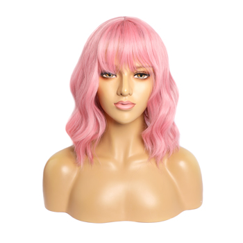Pastel Wavy Wig With Air Bangs Women\\'s Short Bob Purple Pink Wig Curly Wavy Shoulder Length Pastel Bob Synthetic Cosplay Wig for Girl Colorful Costume Wigs(12\\", Purple Pink)