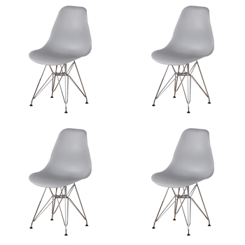  Set of 4 Modern Design Dining Chair with Chrome Metal Legs, Nordic Style Exquisite Design Chair for Living room, Office, Study, Bedroom, Gray