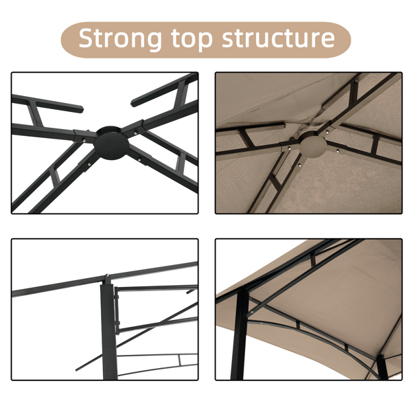  Outdoor Grill Gazebo 8 x 5 Ft, Shelter Tent, Double Tier Soft Top Canopy and Steel Frame with hook and Bar Counters, Khaki