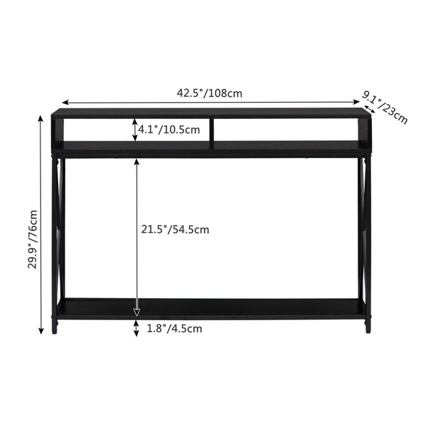 Industrial Style Porch Table Side Cross, 3-layer Black Oak Triamine Board [108*23*76cm]
