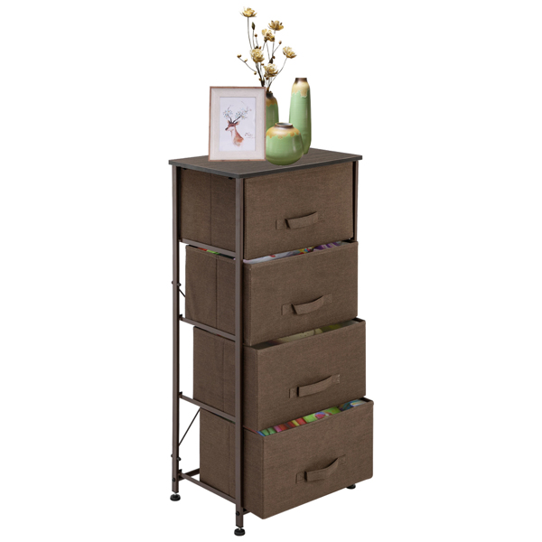 4-Tier Dresser Tower, Fabric Drawer Organizer With 4 Easy Pull Drawers With Metal Frame,Wooden Tabletop For Living Room, Closet, Brown