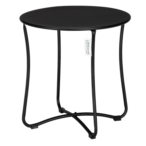18" Metal Countertop Small Round Table Terrace Wrought Iron Side Table Black
