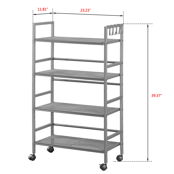 Hodely Rustic Industrial Style 4-Shelf Mesh Iron Shelving Unit Storage Rack with Casters Grey