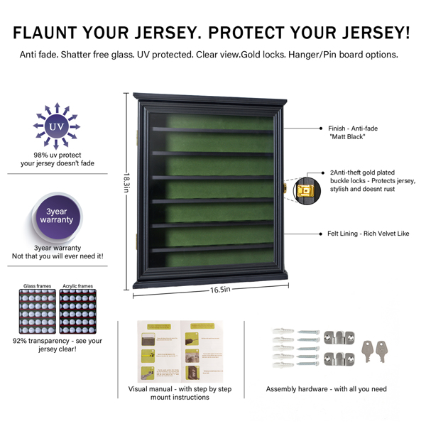 49 Golf Ball Display Case Cabinet Wall Rack Holder w/98% UV Protection Lockable Black