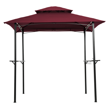 Outdoor Grill Gazebo 8 x 5 Ft, Shelter Tent, Double Tier Soft Top Canopy and Steel Frame with hook and Bar Counters,Burgundy [Weekend can not be shipped, order with caution]