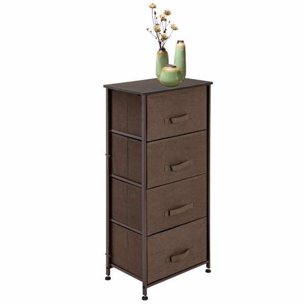 4-Tier Dresser Tower, Fabric Drawer Organizer With 4 Easy Pull Drawers With Metal Frame,Wooden Tabletop For Living Room, Closet, Brown