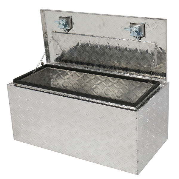 36" Truck Bed Underbody Aluminum Tool Box with Keys 5 Tendon Pattern Aluminum Plate