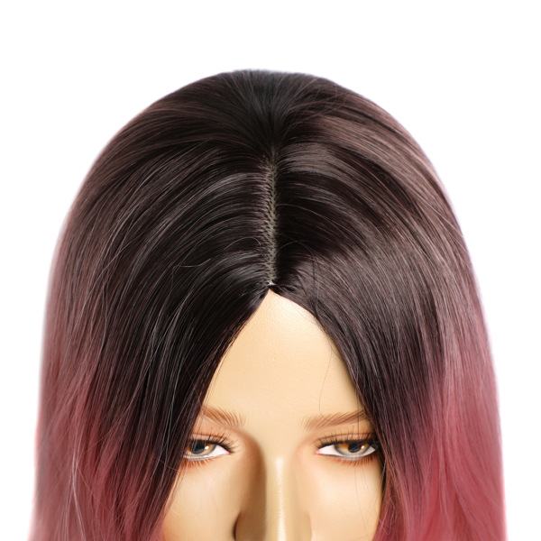 Synthetic Wigs Ombre Pink Long Wavy Women Heat Resistant Fiber Middle Part Cosplay Wigs 26inch