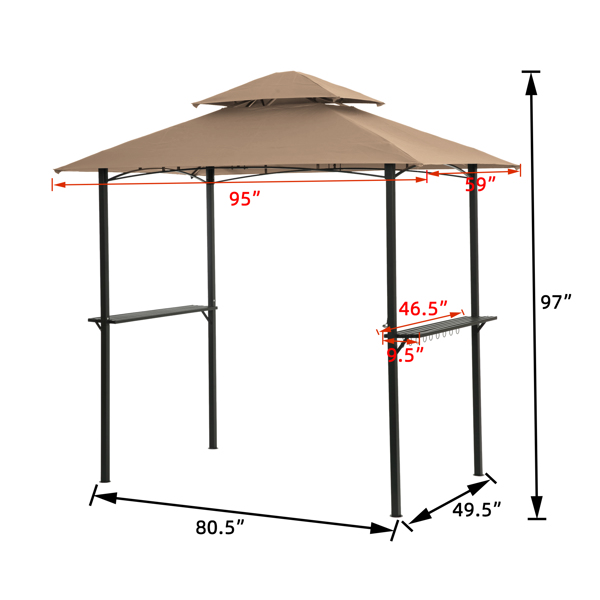  Outdoor Grill Gazebo 8 x 5 Ft, Shelter Tent, Double Tier Soft Top Canopy and Steel Frame with hook and Bar Counters, Khaki