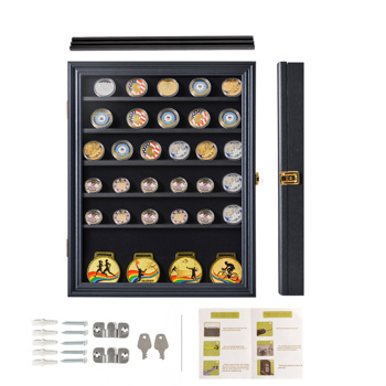 Souvenir Coin Display Cabinet Medal Rack Cassette Black