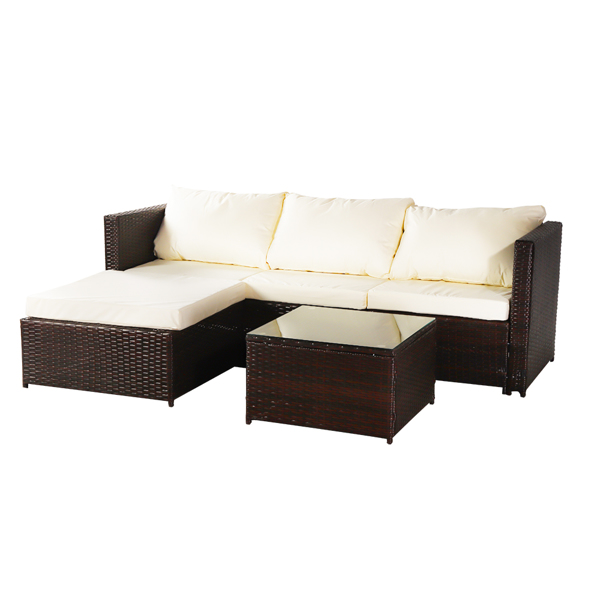  Three-piece Conjoined Sofa Pedal Coffee Table Brown (Combination of 2 Boxes) 