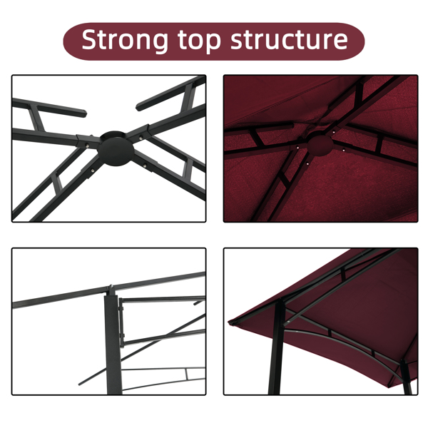 Outdoor Grill Gazebo 8 x 5 Ft, Shelter Tent, Double Tier Soft Top Canopy and Steel Frame with hook and Bar Counters,Burgundy [Sale to Temu is Banned.Weekend can not be shipped, order with caution]