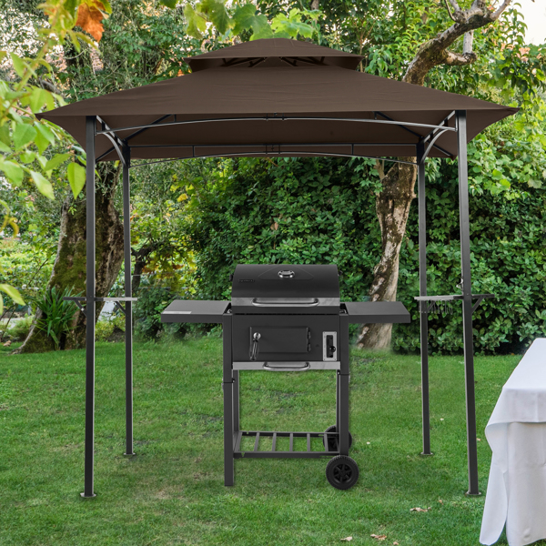 8x5Ft Grill Gazebo Replacement Canopy,Double Tiered BBQ Tent Roof Top Cover,Brown [Sale to Temu is Banned.Weekend can not be shipped, order with caution]