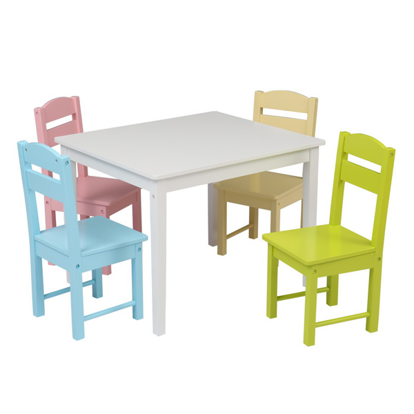 Children's Wooden Table And Chair Set Colorful (One Table With Four Chairs)