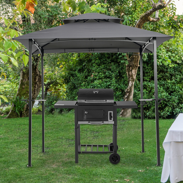 8x5Ft Grill Gazebo Replacement Canopy,Double Tiered BBQ Tent Roof Top Cover,Grey [Sale to Temu is Banned.Weekend can not be shipped, order with caution]