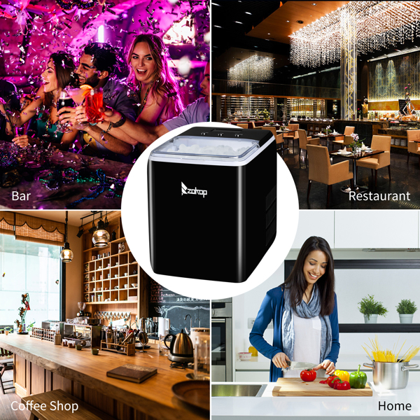 120V 150W 44lbs/20kg/24h Ice Maker Black Plastic Transparent Cover/Display Commercial/Household