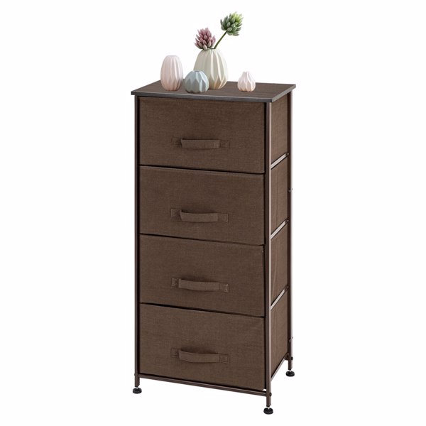 4-Tier Dresser Tower, Fabric Drawer Organizer With 4 Easy Pull Drawers With Metal Frame,Wooden Tabletop For Living Room, Closet, Brown