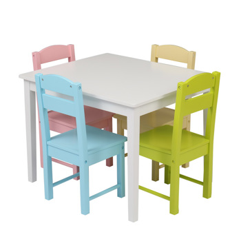 Children\\'s Wooden Table And Chair Set Colorful (One Table With Four Chairs)