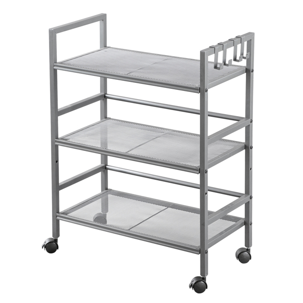 Hodely 3-Shelf Mesh Iron Shelving Unit with Casters for Home Kitchen Office Grey