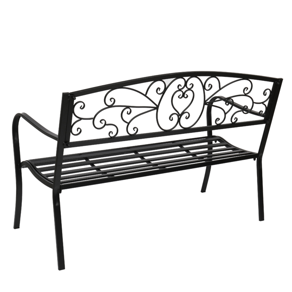 51" Patio Park Garden Outdoor Bench Patio Porch Chair Deck Iron Frame Black