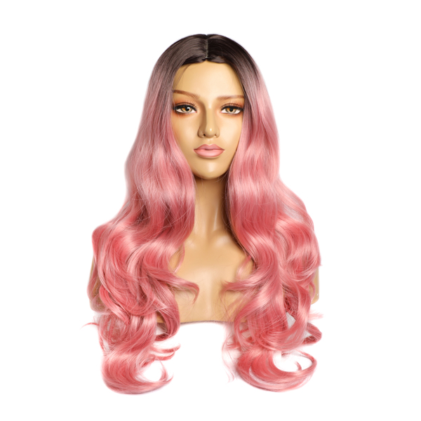 Synthetic Wigs Ombre Pink Long Wavy Women Heat Resistant Fiber Middle Part Cosplay Wigs 26inch