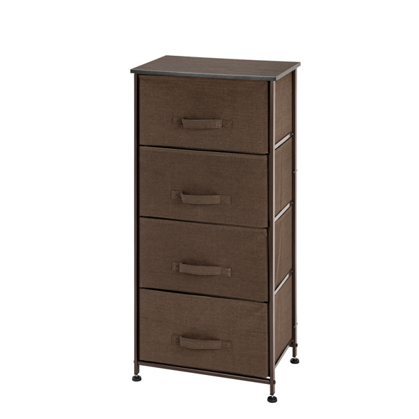 4-Tier Dresser Tower, Fabric Drawer Organizer With 4 Easy Pull Drawers With Metal Frame,Wooden Tabletop For Living Room, Closet, Brown