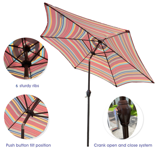 Outdoor Patio 8.6-Feet Market Table Umbrella with Push Button Tilt and Crank, Red Stripes[Umbrella Base is not Included]