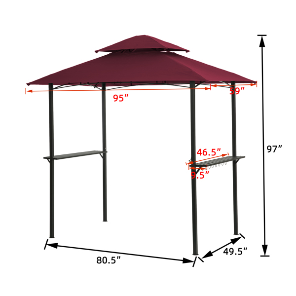 Outdoor Grill Gazebo 8 x 5 Ft, Shelter Tent, Double Tier Soft Top Canopy and Steel Frame with hook and Bar Counters,Burgundy [Sale to Temu is Banned.Weekend can not be shipped, order with caution]