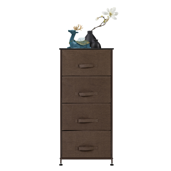 4-Tier Dresser Tower, Fabric Drawer Organizer With 4 Easy Pull Drawers With Metal Frame,Wooden Tabletop For Living Room, Closet, Brown