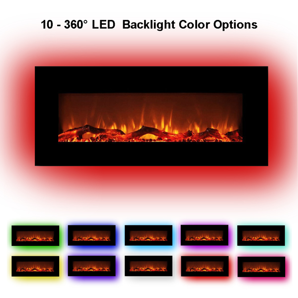 42 Inches Wall-Mounted Electronic Fireplace,10 Colors Backlight,CSA Certification,Black