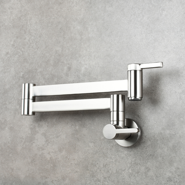 Brass Wall Mounted Foldable Faucet Double Handles Fuacet Cold Water Kitchen Tap Brushed Nickel