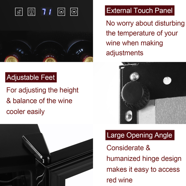 ZOKOP JC-85 115V 85W 3.0cu.ft/85l  Electronic Wine Cabinet Cold Rolled Sheet Transparent Glass Door / 16Bottle with Display Black