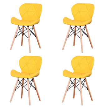 Set of 4 Exquisite Modern Ergonomic Design PU Dining Chair with Natural Beech Wood Legs for Dining Room, Office, Living Room, Kitchen, Yellow