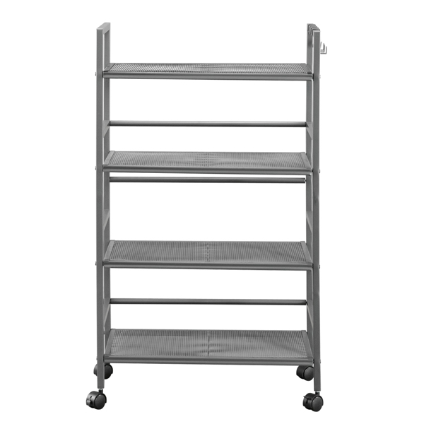 Hodely Rustic Industrial Style 4-Shelf Mesh Iron Shelving Unit Storage Rack with Casters Grey