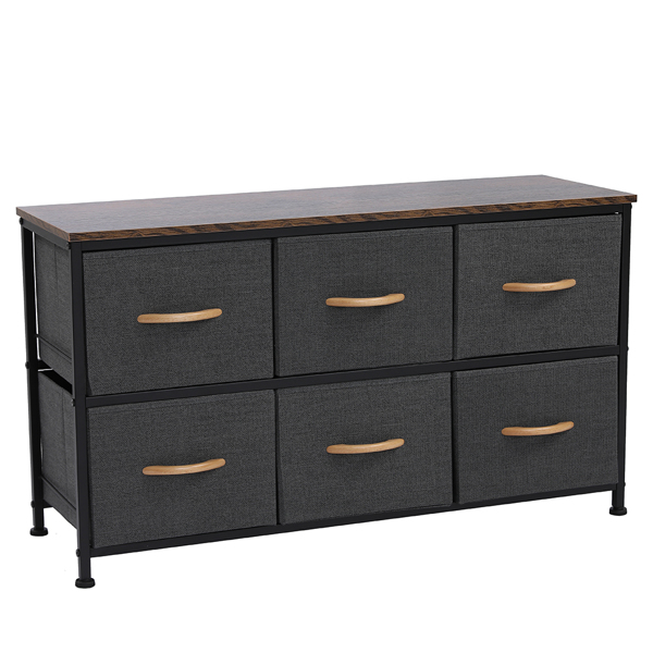 3-Tier Wide Drawer Dresser, Storage Unit with 6 Easy Pull Fabric Drawers and Metal Frame, Wooden Tabletop for Closets, Nursery, Dorm Room, Hallway,Gray