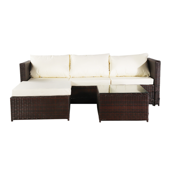  Three-piece Conjoined Sofa Pedal Coffee Table Brown (Combination of 2 Boxes) 