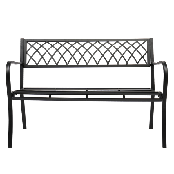 47" Patio Park Garden Bench Porch Path Chair Outdoor Deck Iron Frame Black