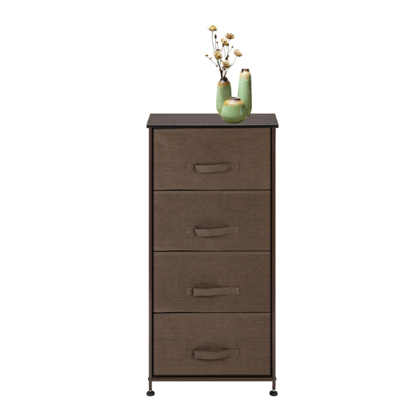 4-Tier Dresser Tower, Fabric Drawer Organizer With 4 Easy Pull Drawers With Metal Frame,Wooden Tabletop For Living Room, Closet, Brown