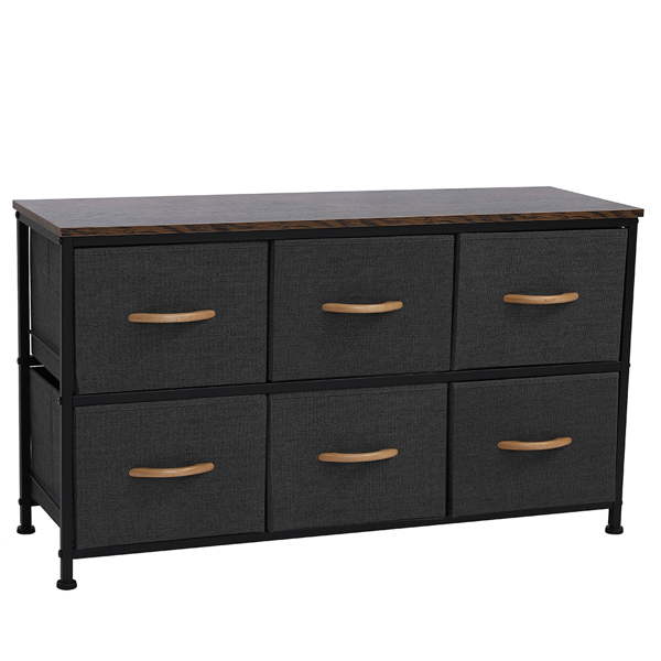 3-Tier Wide Drawer Dresser, Storage Unit with 6 Easy Pull Fabric Drawers and Metal Frame, Wooden Tabletop for Closets, Nursery, Dorm Room, Hallway,Gray