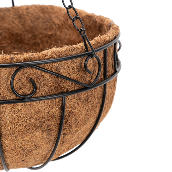 4pcs 10" Black Painted Round Wrought Iron Coconut Palm Hanging Basket