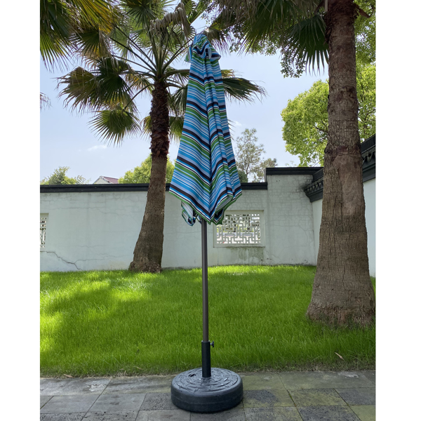 Outdoor Patio 8.6-Feet Market Table Umbrella with Push Button Tilt and Crank, Blue Stripes[Umbrella Base is not Included]