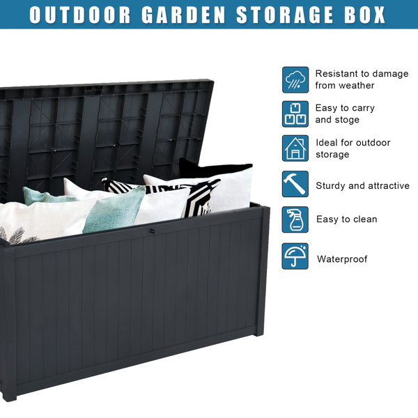 113gal 430L Outdoor Garden Plastic Storage Deck Box Chest Tools Cushions Toys Lockable Seat Waterproof
