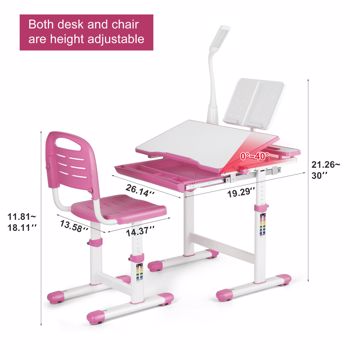 Kids Desk And Chair Set Children Table Storage Lamp