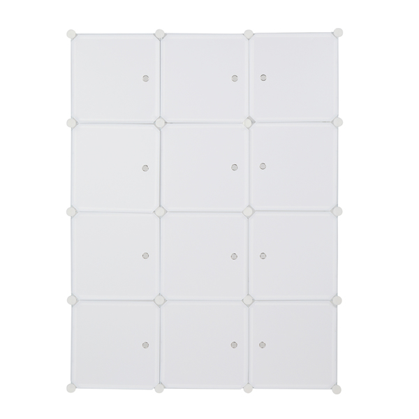 12 Cube Organizer Stackable Plastic Cube Storage Shelves Design Multifunctional Modular Closet Cabinet with Hanging Rod White