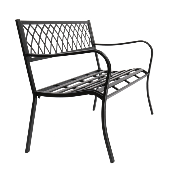 47" Patio Park Garden Bench Porch Path Chair Outdoor Deck Iron Frame Black