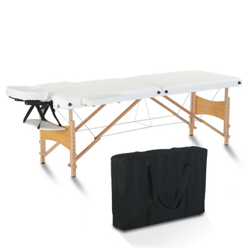 FCH Massageliege Massagetisch Beauty Bed Faltbar Höhenverstellbar mit Holzbettfüße, 60CM Weiß 