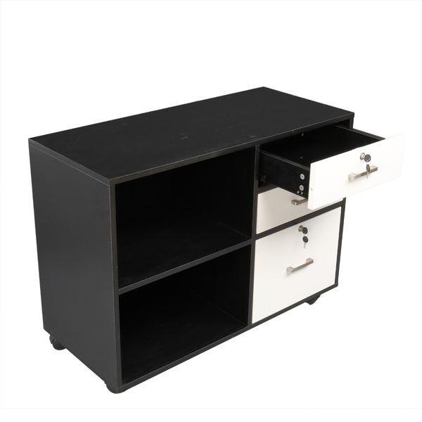 Wood File Cabinet with 3 Drawer and 2 Open Shelves Office Storage Cabinet with Wheel Printer Stand, 35.5"L x 15.7"W x 26"H